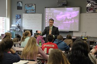 Sixth District Chief Judge Shaun Floerke meets with students in the classroom to discuss the case and judicial process.