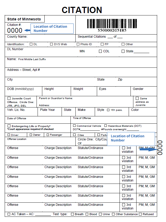 police citation template