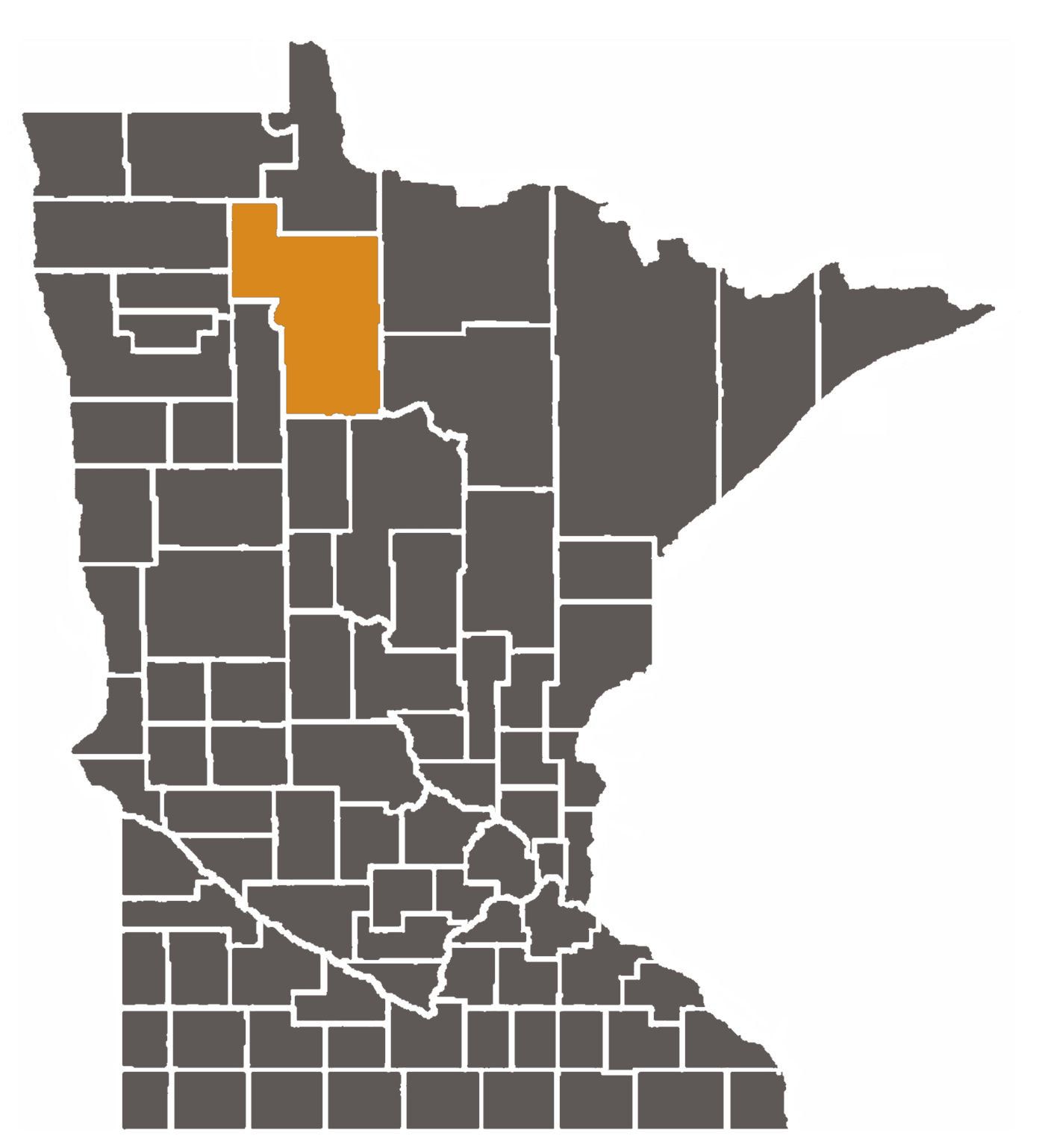 Minnesota map with Beltrami County highlighted