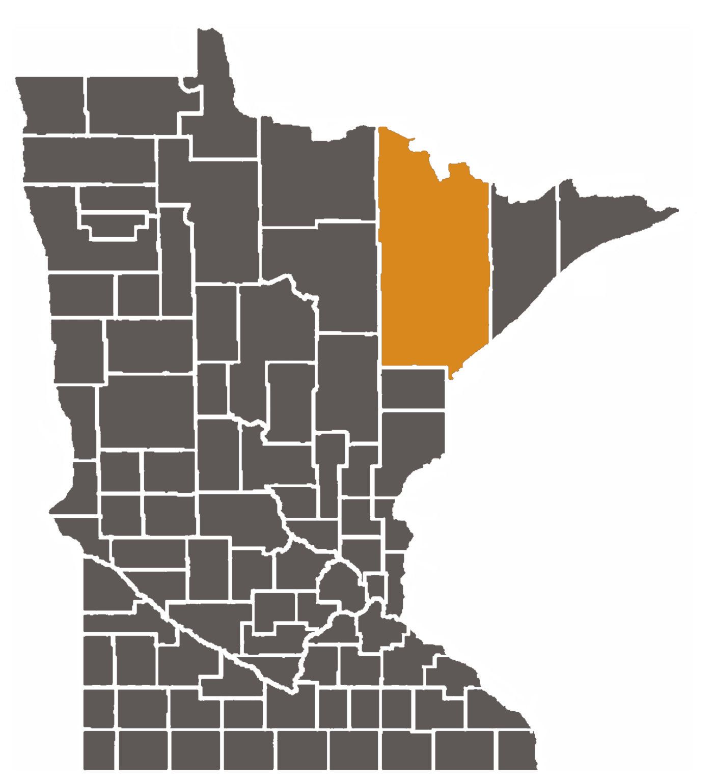 Minnesota map with St. Louis County highlighted