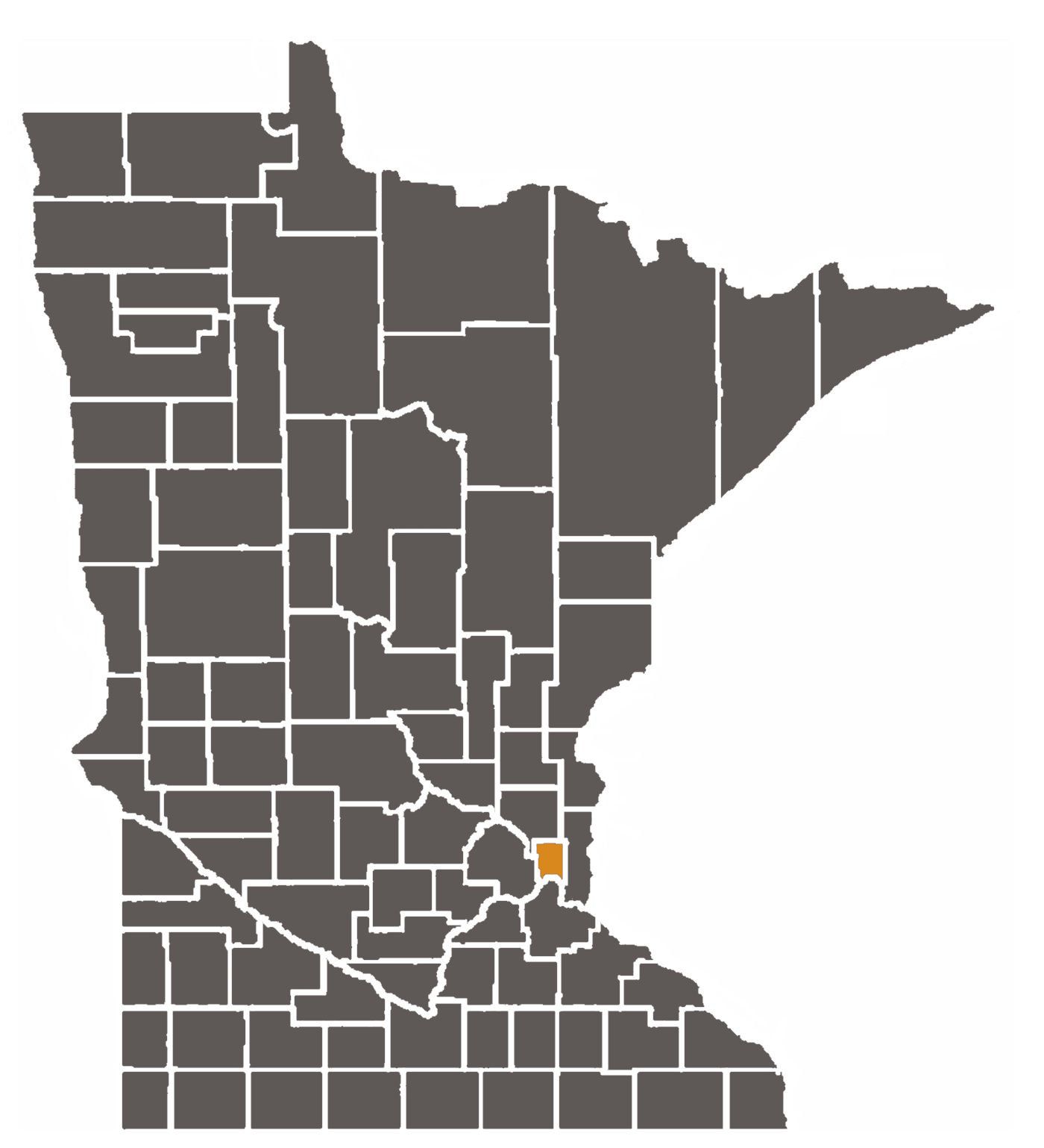 Map of Minnesota with Second Judicial District county highlighted