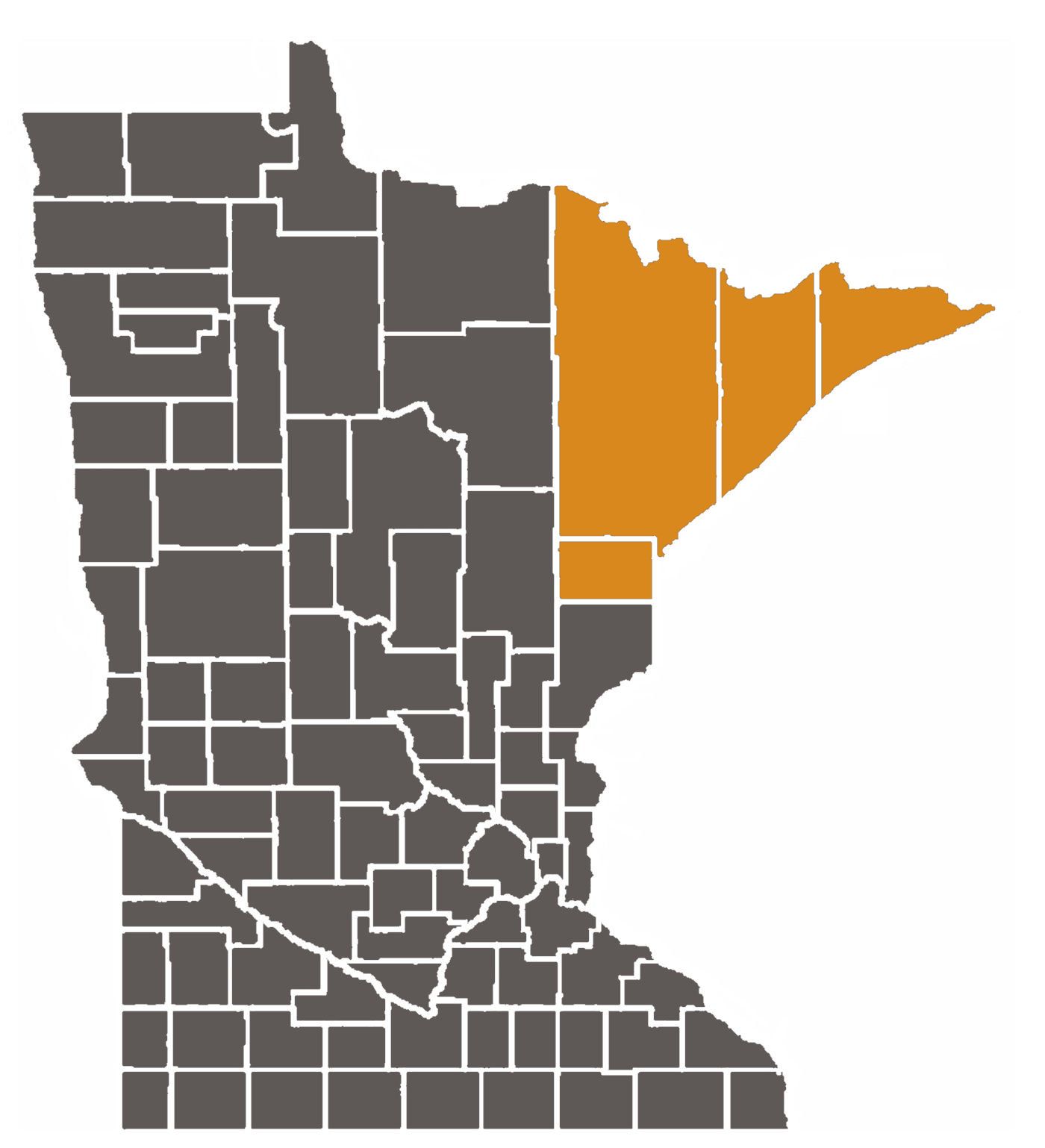 Map of Minnesota with Sixth Judicial District counties highlighted