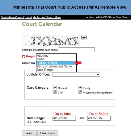 Court Calendar View of MPA